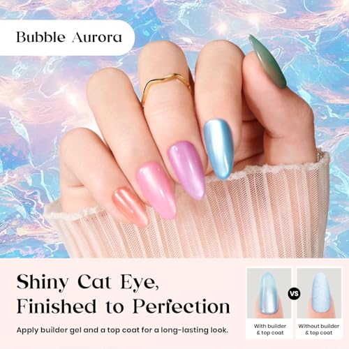 Beetles X Press Cat Eye Nails - 7 Colors Medium Almond Press On Nails - color: 2 - Bubble CatEye - M