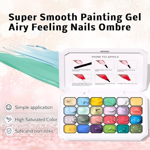 Ombre Gel Polish Palette,24Colors Pat Gel Paint Nail Art Kit Sponge Patting - size: 24 Colors A