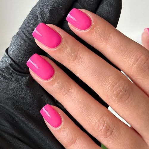 CurvLife Short Square Press On Nails, Vivid Gloss Hot Pink, Soft Gel - color: bright pink