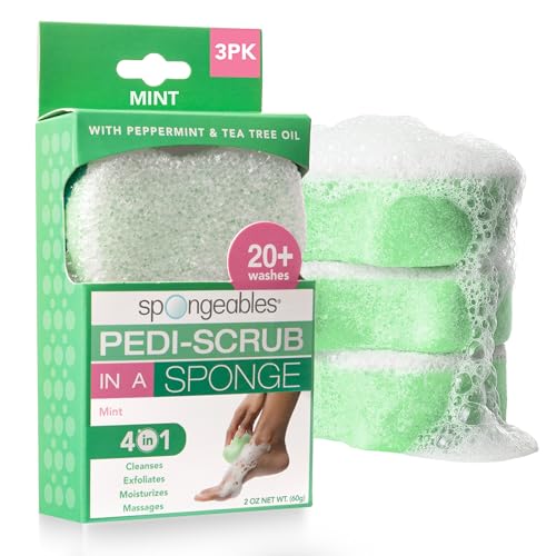 Spongables Pedi Scrub Foot Exfoliating 20+ Wash Sponge, Peppermint and Tea Tree, 3 Count - color: Mint, size: 1 Count (Pack of 3)