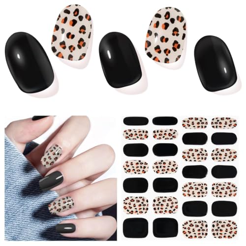 Semi Cured Gel Nail Strips (Black Leopard), 28pcs Gel Nail Stickers - color: Black Leopard