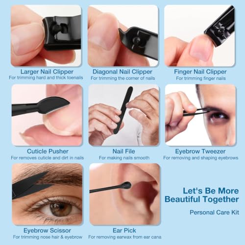 Men Nail Grooming Kit 8 Pcs, Precision Nail Clipper for Men, Black - color: Black
