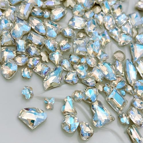 48 Pcs Big Mix Sizes Different Shape Nail Rhinestones 12 Styles 3D Glass Crystals Diamonds Love Distorts Heart Super Shiny Charms Gems Stones DIY Nail Art Decoration Craft Jewelry (Sparkle White) - color: Sparkle white