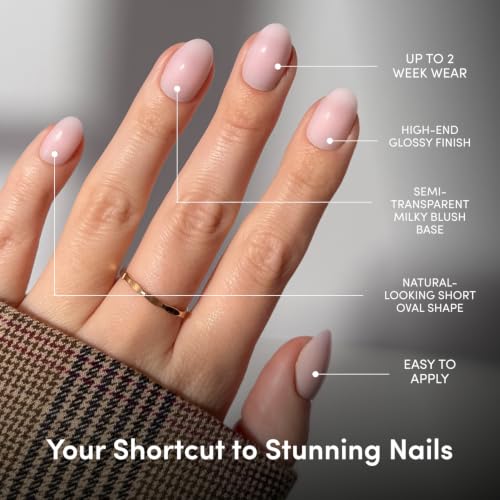 Glamnetic Press On Nails - Short Oval, Glossy Fake Nails 30 Pc Full Kit - color: 1B - Doll Cheeks