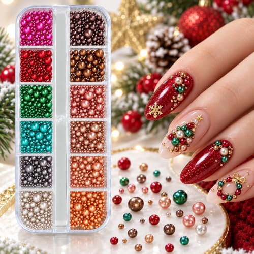 1 Box 12 Colors Cute Christmas Bedazzling Kit Xmas Nail Charms and Gems - color: Mix Colorful Christmas