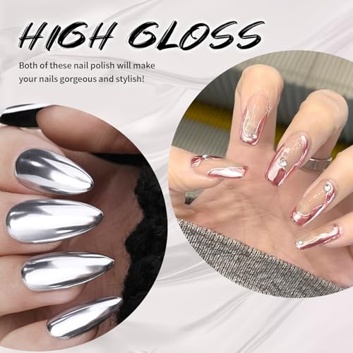 2x12ml Metallic Painting Line Gel,Art Gel Liner - color: Ultra Mirror Silver+Rose Glod