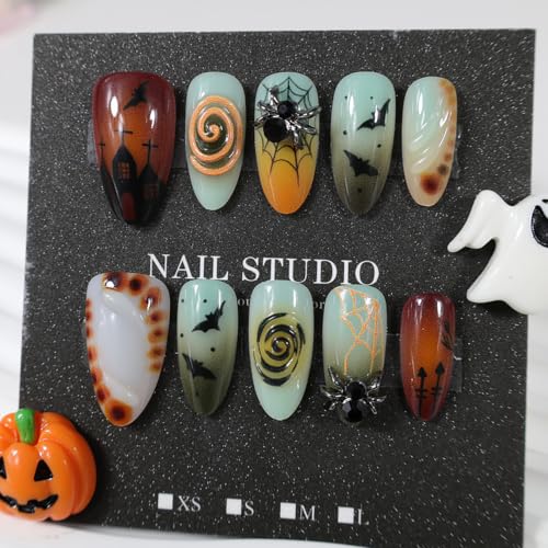 30pcs Halloween Press on Nails 3D Spider Gothic Bat Fake Nails - color: Halloween Press on Nails 09