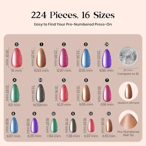 Beetles X Press Cat Eye Nails - 7 Colors Medium Almond Press On Nails - color: 4 - Midnight CatEye - M