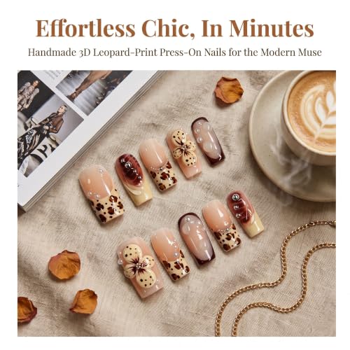 Medium Square Press on Nails,3D Flower Handmade French Fake Nails - color: style12