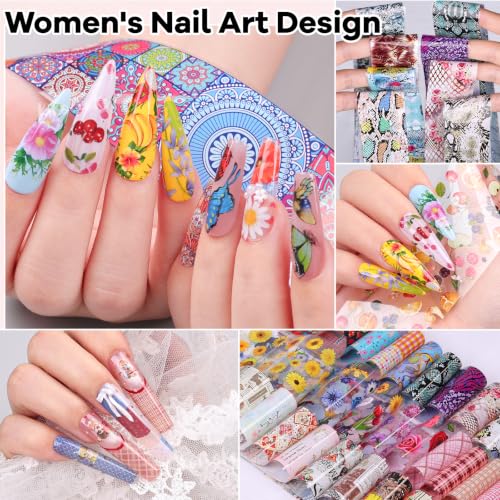 300 Sheets Nail Foil Transfer Sheets Flower Lace Leopard Aurora Nail Foils