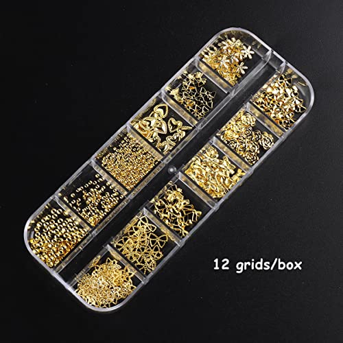 Fcozpjk 3D Metal Nail Charms Gold Silver Nail Beads Decorations - color: Gold