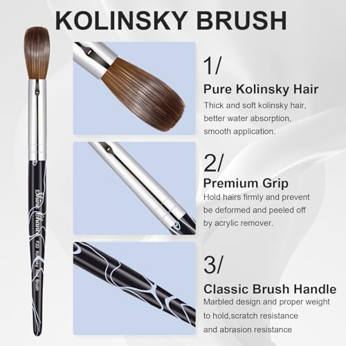 Acrylic Nail Art Brush Size 20, 100% Pure Kolinsky Hair Oval Nail Brush for Acrylic Application, Professional Nail Extension Manicure Tool Striping Nail Drawing Pen for DIY Home Salon - color: Black, size: #20
