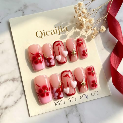 Medium Square Press on Nails Handmade Red Gradient False Nails - color: style5