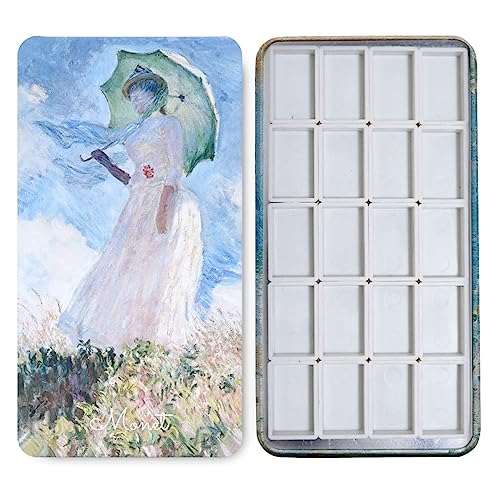 FCLUB Watercolor Palette Tin Case with 20PCS Empty Full Pans Magnetic Strip - color: Monet, size: 6.7" x 3.5" x 0.6"