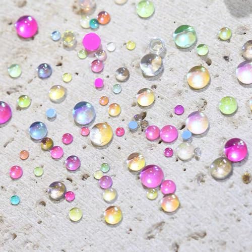3D Aurora Bubble Beads Mixed Size Crystal Mermaid Beads Colorful Iridescent Mermaid Nail Charms Flatback Crystal Beads Iridescent Nails Jewelry for Nail Art Supplies (Aurora Bubble) - color: Aurora Bubble