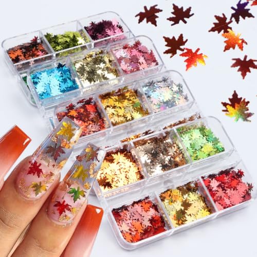 2Box 6Grids Maple Leaf Fall Nail Glitter - color: Color 1