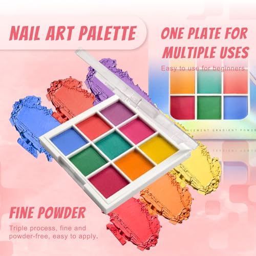 9 Colors Nail Pigment Powder Palette Set, Pigment Powder for Nails and Nail Art Sponges with Grabbing Pen, Pigmentos para Uñas, B - color: multicolored-B