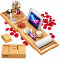 Foldable Bathtub Tray Caddy with Soap Dish Adjustable 29.5-43''Beige - color: Beige