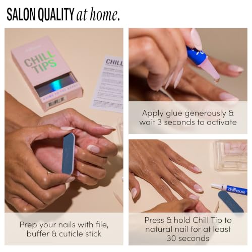 Chillhouse Chill Tips Press on Nails Kit - Bloomware (Oval) 30 Nail Shapes & Sizes - Up to 2 Weeks of Wear - Customizable, Reusable, Salon Quality - Non-Toxic Glue - Women Owned - Beauty & Self Care - color: Bloomware