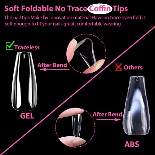 UNA GELLA Long Coffin Nail Tips 504pcs Clear Long Gel Nail Tips Coffin