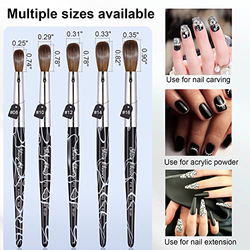 Acrylic Nail Art Brush Size 8, 100% Pure Kolinsky Hair Oval for Application, Professional Extension Manicure Tool Striping Drawing Pen DIY Home Salon, Black - color: Black, size: #08