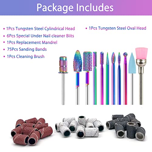 BQAN Carbide Nail Drill Bits Set 10Pcs 3/32" with 75Pcs Sanding Bands - color: Colorful