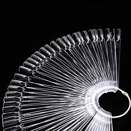 KINJOEK 150 Tips Clear Nail Swatches Sticks, Nail Art Supplies for Nail Art Polish Display and Home DIY, Transparent Nail Practice Tips Sample Sticks Color Display Board Accessories with Ring
