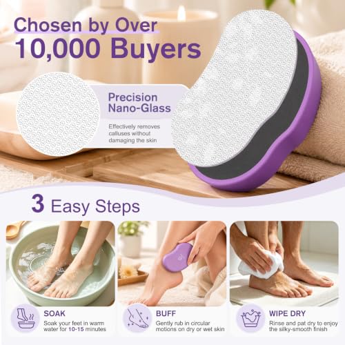 FERYES 2026 Upgrade 2.0 Nano Glass Foot File Callus Remover Wet & Dry Use - color: Purple