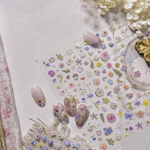 5D Embossed Flower Stickers for Nail Art White Floral Self-Adhesive Pearls Nail Art Decals for Women Nail Supplies Art Design Stickers (to4026) - style: to4026