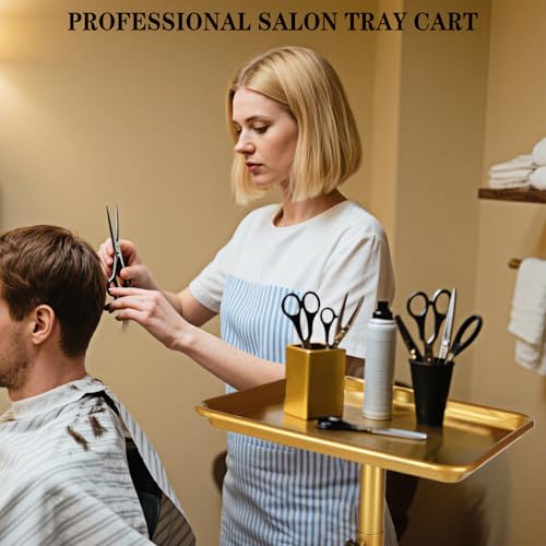 Salon Tray, Gold Salon Rolling Tray, Salon Tray Cart on Wheels - color: Gold