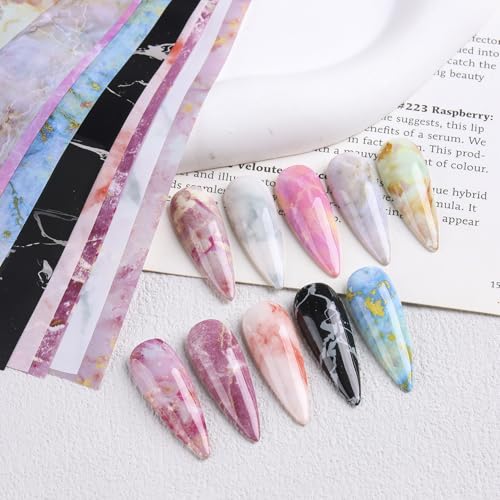 10 Rolls Marble Print Nail Art Foil Gradient Marbled Pattern - color: Pink Marble
