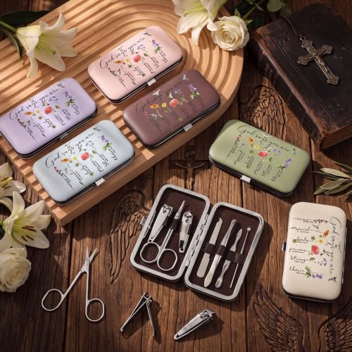 24 Set Christian Manicure Set, Bible Verse Gift Bulk for Women, Floral - color: Pastel Floral