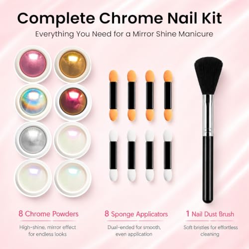 Beetles Chrome Nail Powder Set 8 Colors Mirror Effect Metallic - color: A - Multicolor-8
