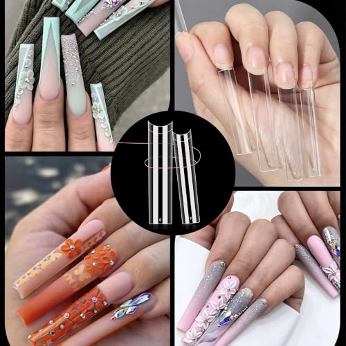 3XL Square Nail Tips, Long Half Cover Gel Tips 288 Pcs - size: Extended Rectangle
