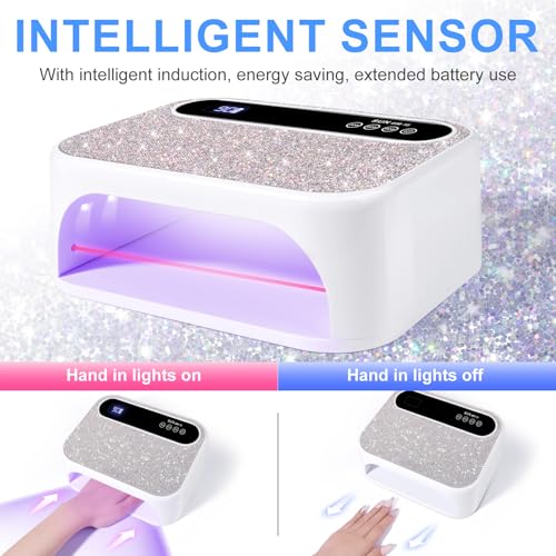Led Nail Lamp,Professional UV Light for Gel Nails with Auto Sensor - color: AB Crystal(Sparkly White)