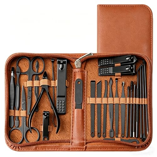 Tseoa Manicure, Pedicure Kit, Nail Clippers, Professional Grooming Kit, Nail Tools (BROWN26PCS) - color: Brown 26pcs