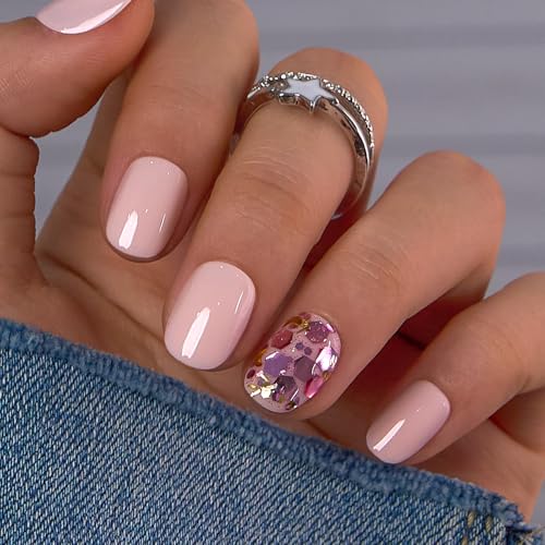 CurvLife Extra Short Oval Press On Nails, Dream Spark Pink, Soft Gel - color: D6 - Dream Spark