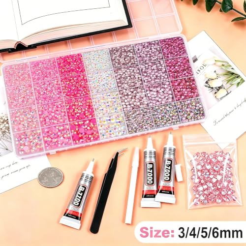 28000 Pcs Pink Rhinestones for Bedazzling 3/4/5/6mm Gems for Crafting DIY - color: Pink
