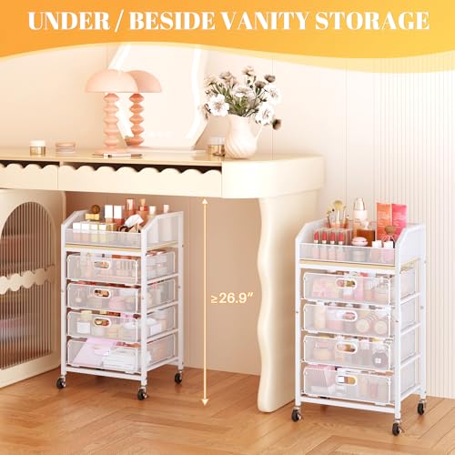 SUNALLY Rolling Makeup Cart with Drawers, Rolling Vanity Nail Cart, White - color: White, size: 5 Tier