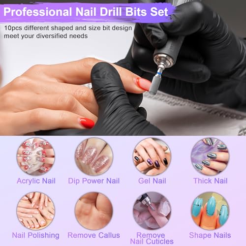Diesisa 10Pcs Nail Drill Bits Set:Tungsten Carbide Nail Bits for Nail Drill - color: Medium-drill Bits