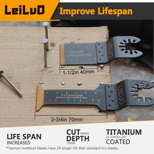 LEILUO 50Pcs Titanium Oscillating Tool Blades, Multitool Saw Blade Set Bag