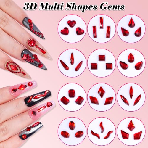 3220Pcs Red Glass Nail Rhinestones Flatback Gems Crystal - color: Red