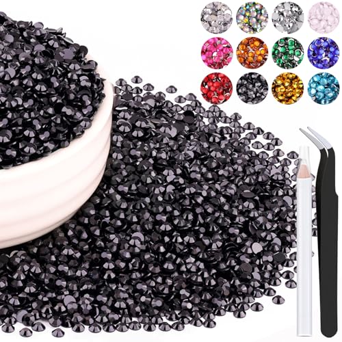 8000PCS 3mm Resin Black Rhinestones Bulk for Crafting, Flatback Bedazzling Crystals for Crafts DIY Nail Decoration, Gems for Tumbler Shoes Clothing Fabric with Pickup Pen and Tweezers - color: B04 Resin Rhinestones (Black), size: 3mm