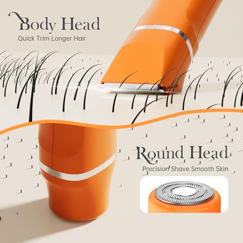 Electric Razor for Women Men - Wet Dry Shave, Waterproof Bikini Trimmer, Pubic Hair Removal Shaver with Hypoallergenic Ceramic Blades, Facial & Body Groomer, USB Recharge, Birthday Gifts - color: Orange