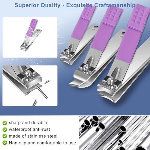 30Pcs Stainless Steel Nail Clipper Set with Luxurious Travel Case - color: 30 in 1 Purple