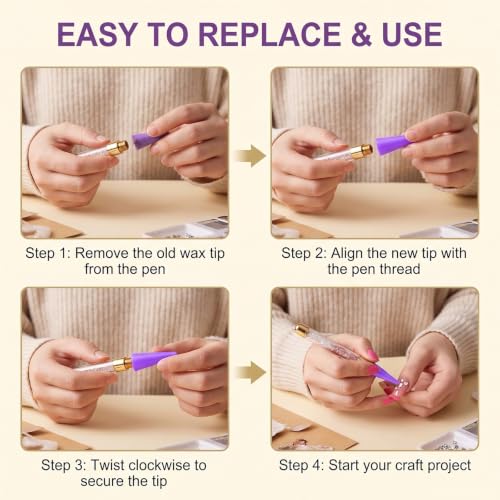 18 Pcs Wax Replacement Head Tips,Nail Rhinestone Picker (Purple) - color: Purple