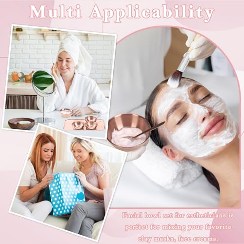 9 PCS Rose Gold Esthetician Supplies 4 Rose Gold Facial Bowls Esthetician 4 Facial Mixing Spoons Facial Mask Mixing Bowl Large Stainless Steel Skin Care Tray Esthetician Spoons for Spas - color: Rose Gold