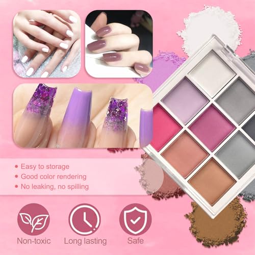 9 Colors Pigment Powder for Nails, Ombre Aura Nail Pigment Powder Palette Set and Nail Art Sponges with Grabbing Pen, Pigmentos para Uñas, A - color: multicolored-A