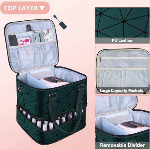FCQQYWZ Large Nail Polish Organizer Case Hold 84+ Bottles Nail Polish & Nail Lamp, 3 Layers Nail Organizers and Storage for Nail Tech with Divider, Travel Carrying Case(Green) - color: Green-84Bottles