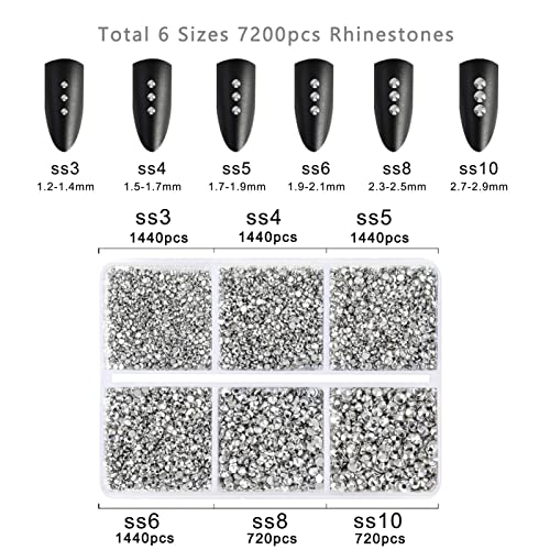Beadsland Flatback Rhinestones, Silver Hematite, 7200pcs Mixed 6 Sizes - color: Silver Hematite